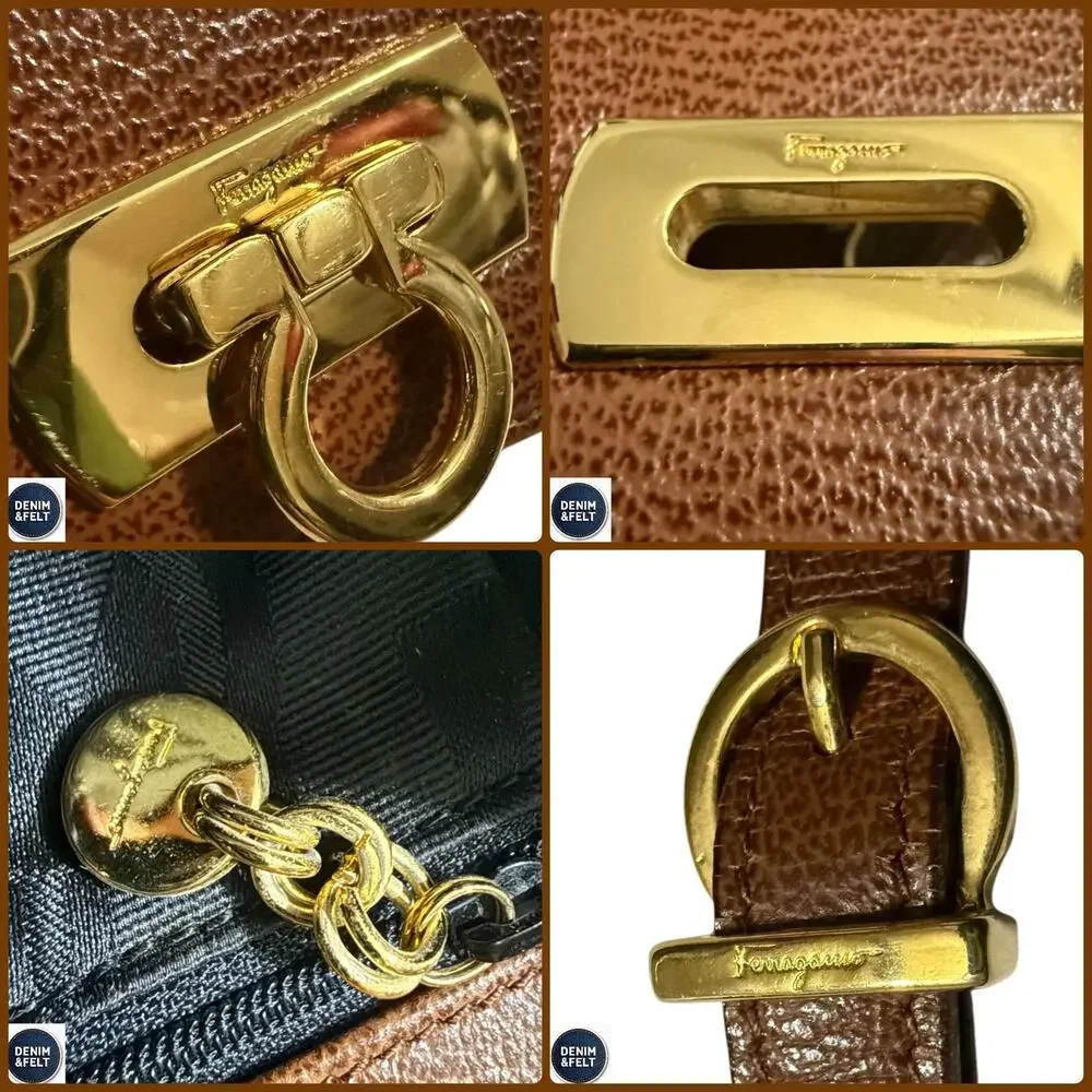Salvatore Ferragamo Wanda Brown Leather Top Handle‎ Satchel Gold Hardware Purse